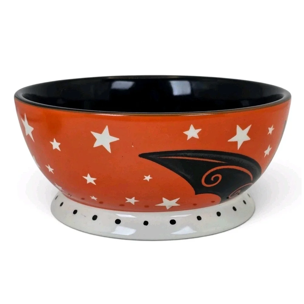 Johanna Parker Halloween Bat Candy Bowl Witch Hat Pedestal Serving Dish